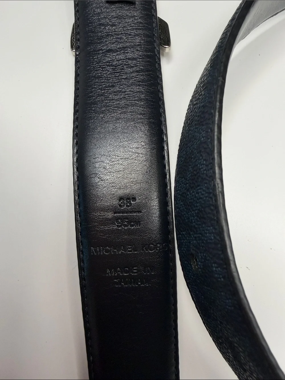 Michael Kors Black Leather Belt with Silver MK Logo Buckle